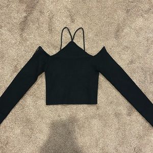 Garage Ribbed Black Off The Shoulder Top